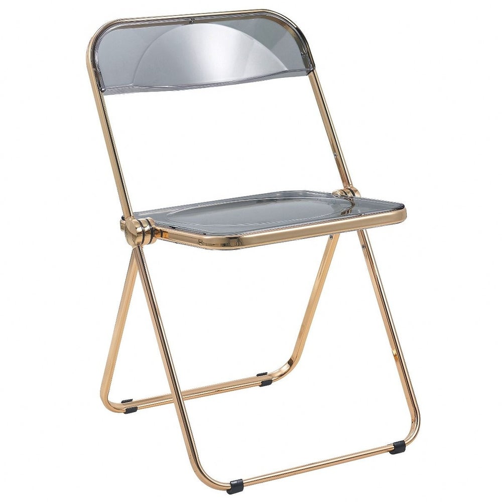 LeisureMod Lawrence Acrylic Folding Chair W/ Gold Metal Frame - 30"