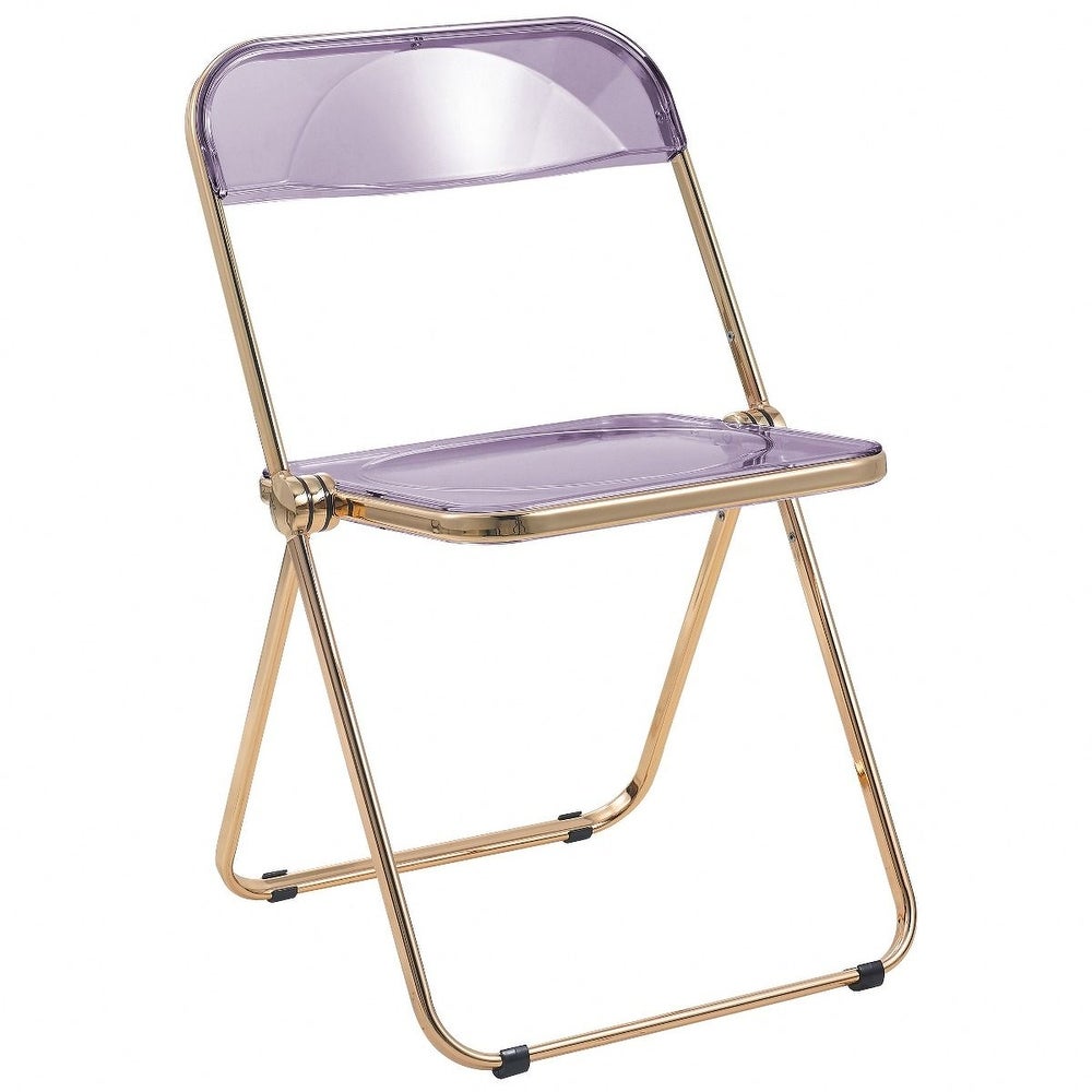 LeisureMod Lawrence Acrylic Folding Chair W/ Gold Metal Frame - 30"