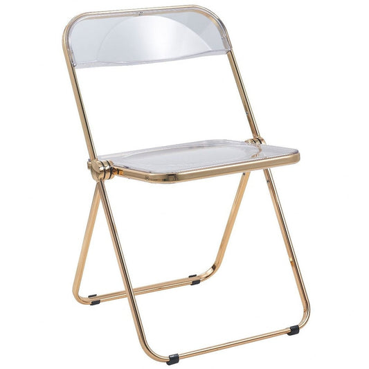 LeisureMod Lawrence Acrylic Folding Chair W/ Gold Metal Frame - 30"