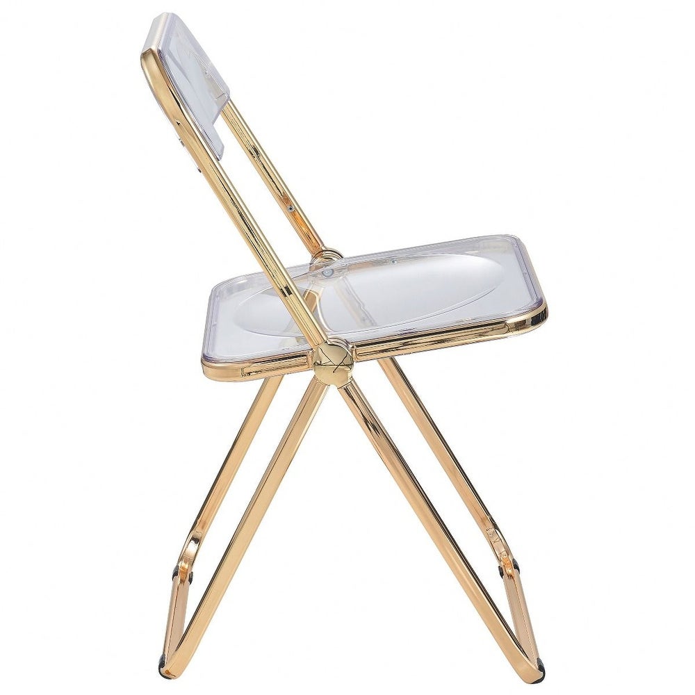 LeisureMod Lawrence Acrylic Folding Chair W/ Gold Metal Frame - 30"