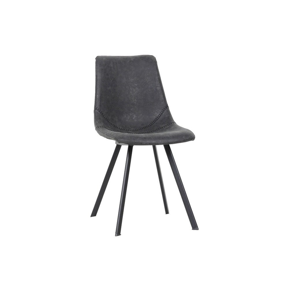 LeisureMod Markley Modern Leather Dining Chair With Metal Legs - Charcoal Black