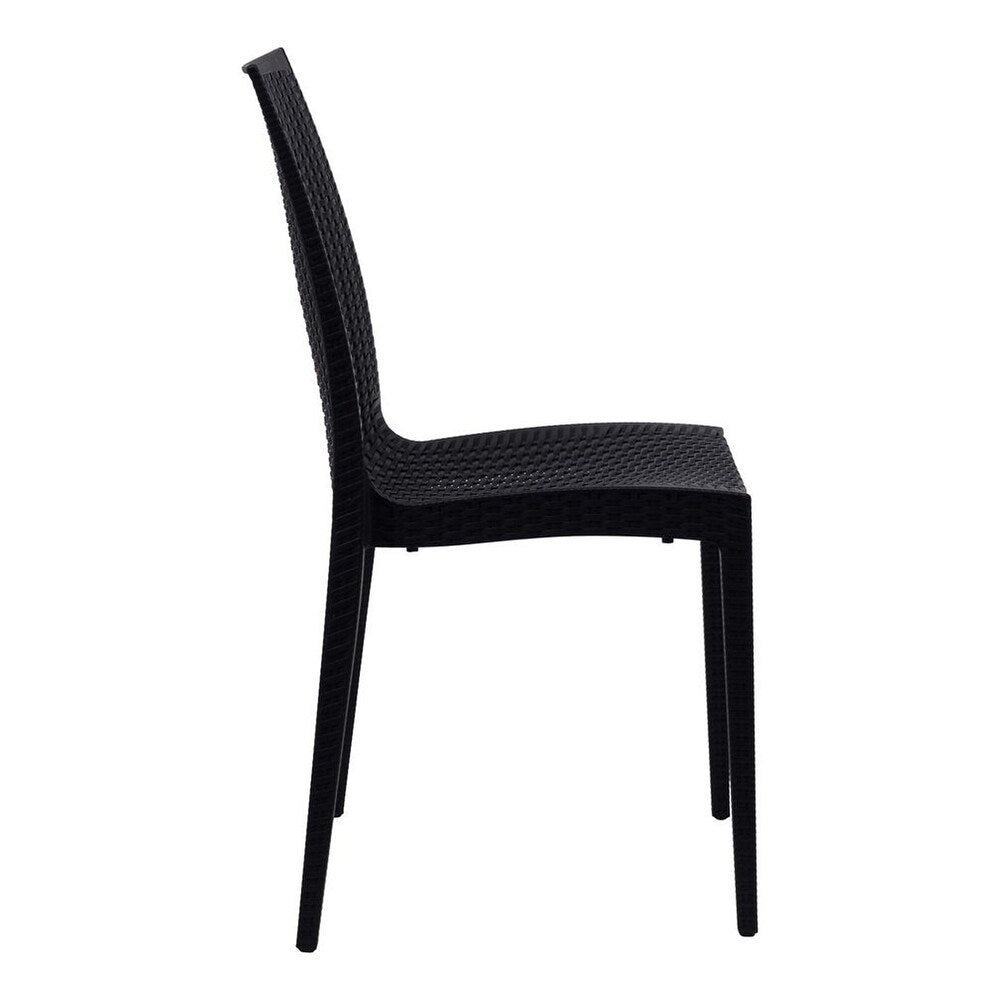 LeisureMod Weave Mace Indoor/Outdoor Dining Chair (Armless) - Black