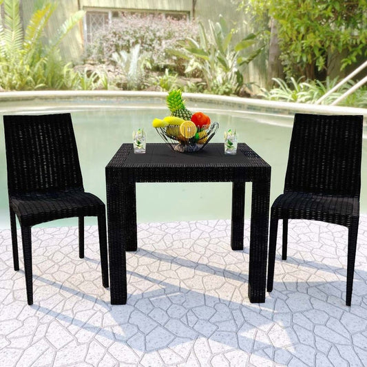 LeisureMod Weave Mace Indoor/Outdoor Dining Chair (Armless) - Black
