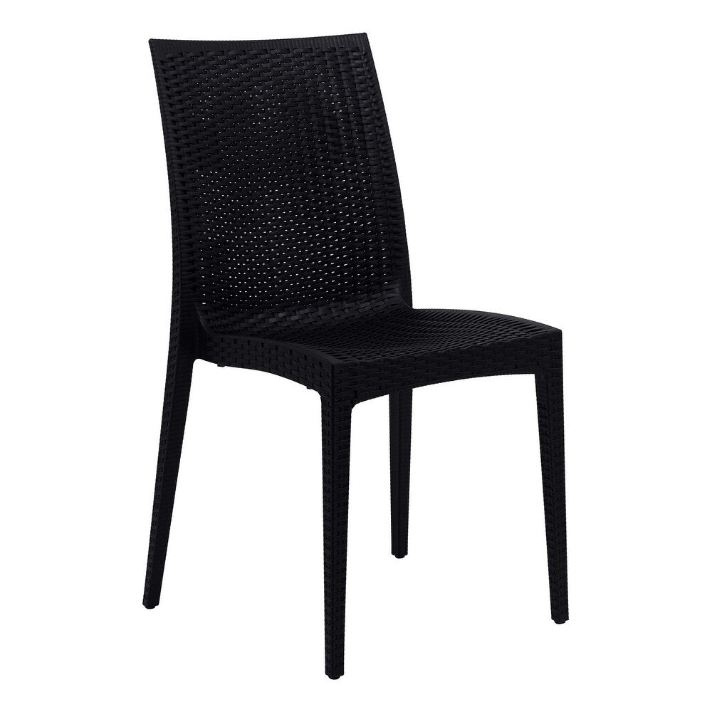 LeisureMod Weave Mace Indoor/Outdoor Dining Chair (Armless) - Black