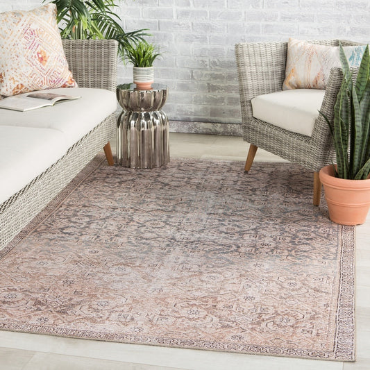 Dabydeen Indoor/Outdoor Trellis Peach and Blue Soft Area Rug