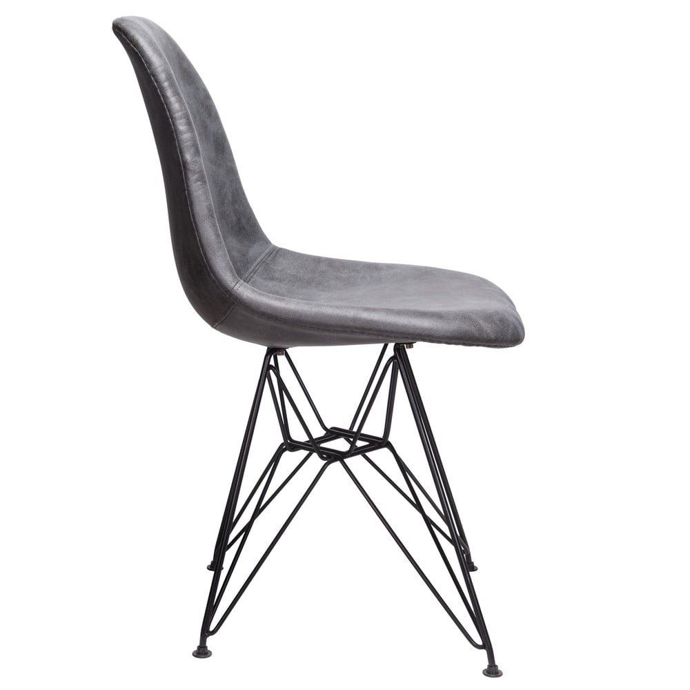 Markle Cool Gray Leatherette Fabric Upholstered Dining Side Accent Chair with Black Steel Leg