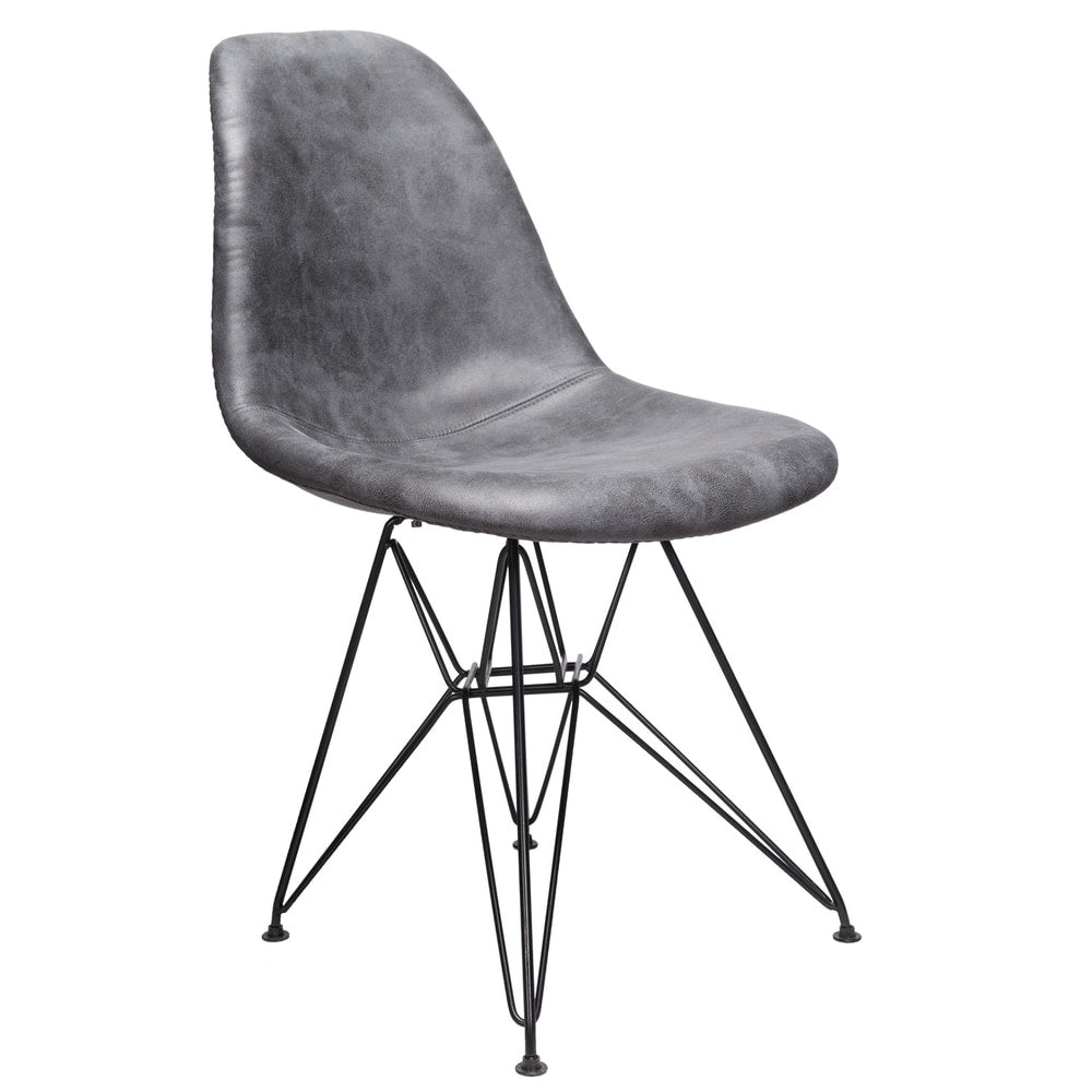 Markle Cool Gray Leatherette Fabric Upholstered Dining Side Accent Chair with Black Steel Leg