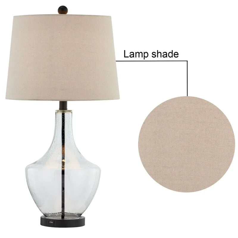 Maxax 26" Clear Glass Bedside Lamp with USB