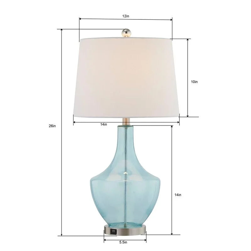 Maxax 26" Clear Glass Bedside Lamp with USB