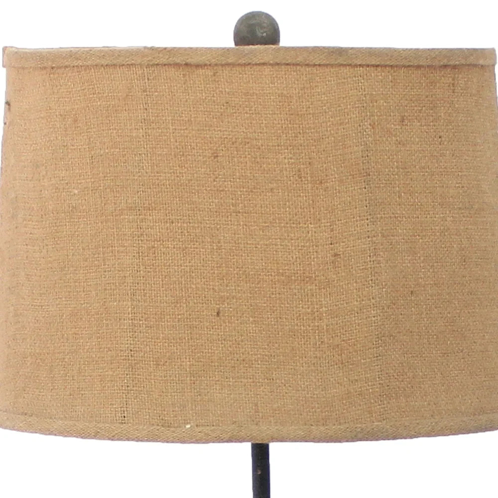 Metal Table Lamp with Flower Accent and Block Base,Beige and Gray