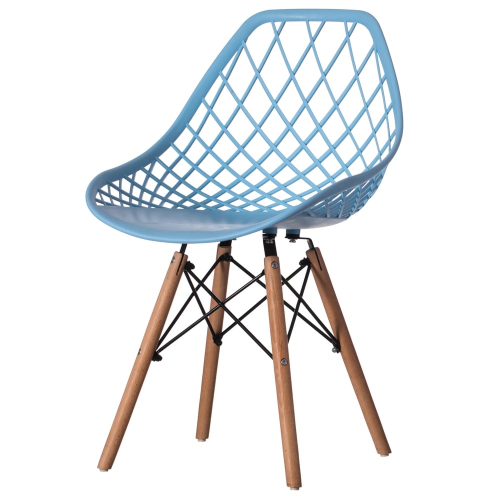 Mid-Century Modern Style Plastic Dsw Shell Dining Chair With Lattice Back And Wooden Dowel Eiffel Legs - Grey Single