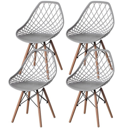 Mid-Century Modern Style Plastic Dsw Shell Dining Chair With Lattice Back And Wooden Dowel Eiffel Legs - Grey Single