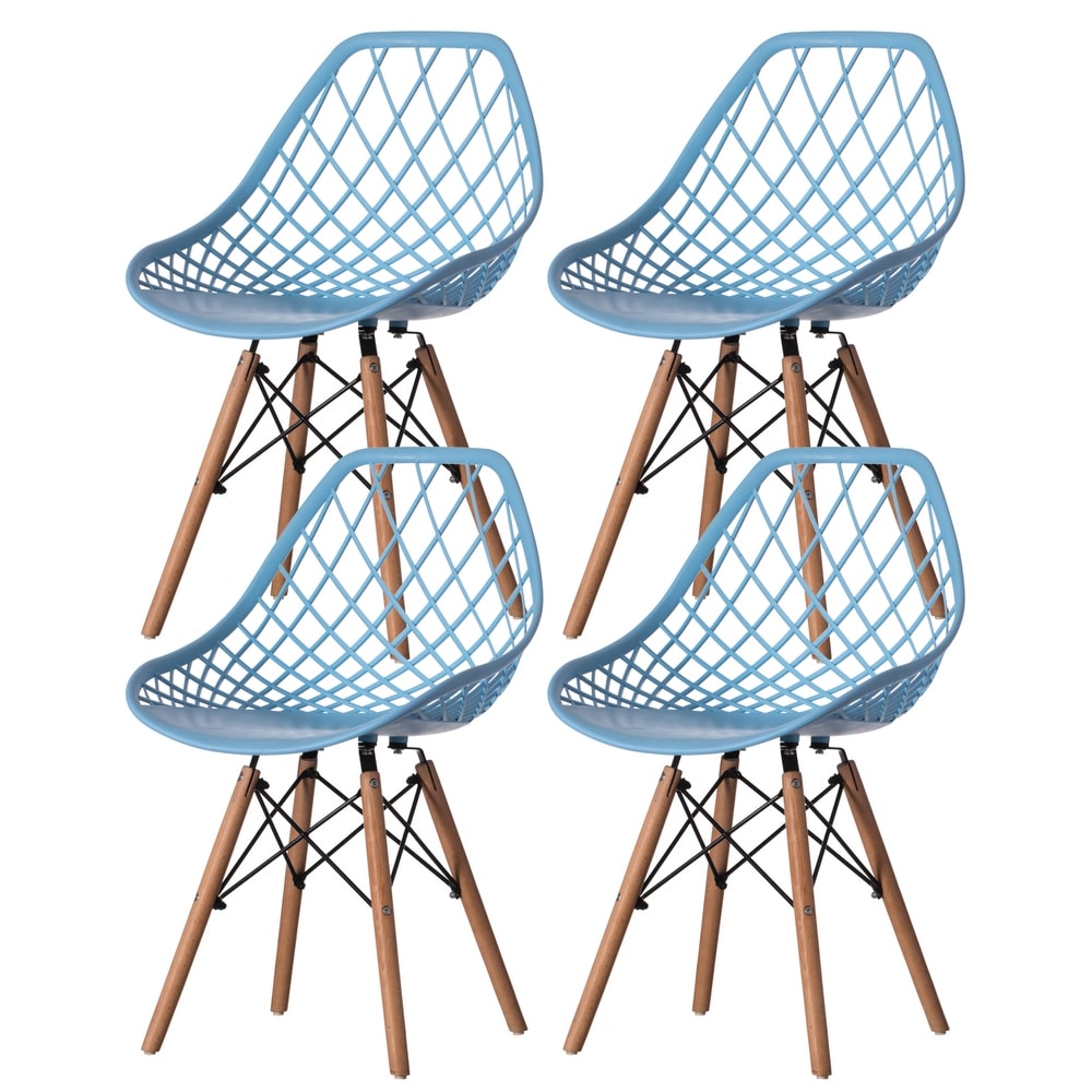 Mid-Century Modern Style Plastic Dsw Shell Dining Chair With Lattice Back And Wooden Dowel Eiffel Legs - Grey Single