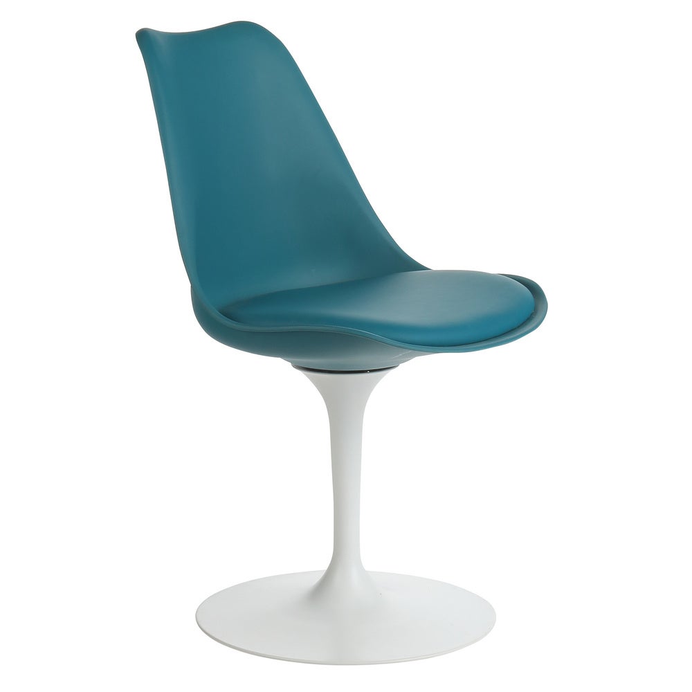 Mid-Century Modern Tulip Swivel Chair, Teal Leather