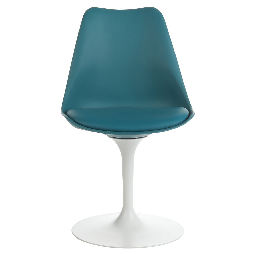 Mid-Century Modern Tulip Swivel Chair, Teal Leather