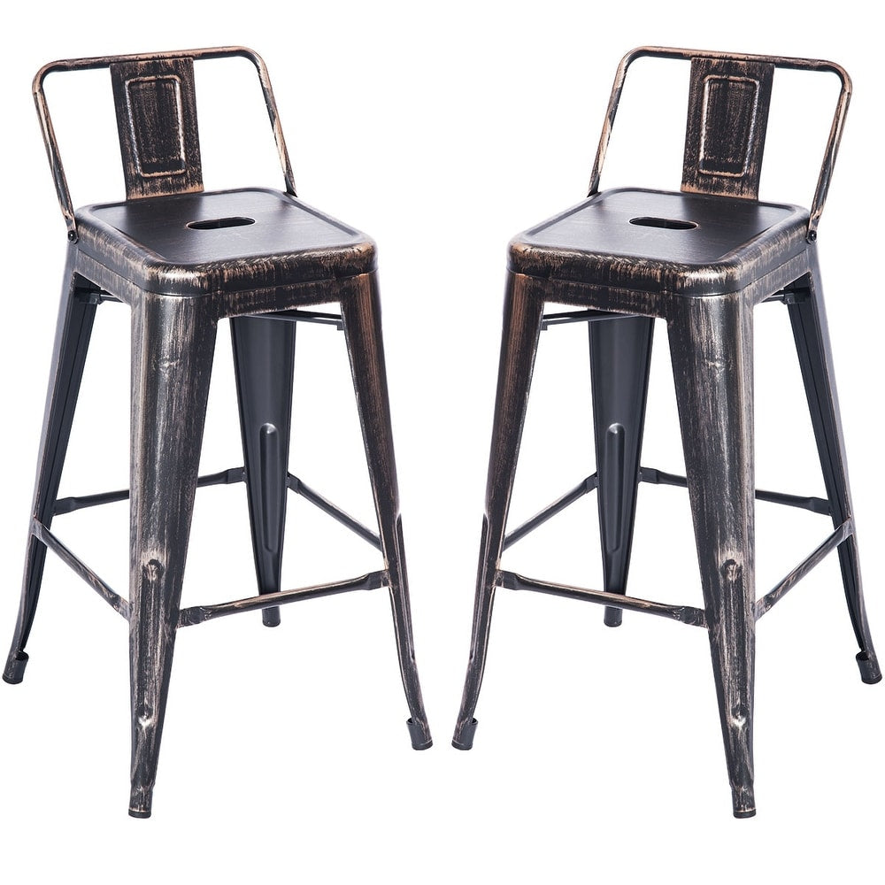Moda Low Back Indoor and Outdoor Metal Chair Barstool Set of 2 Golden Black