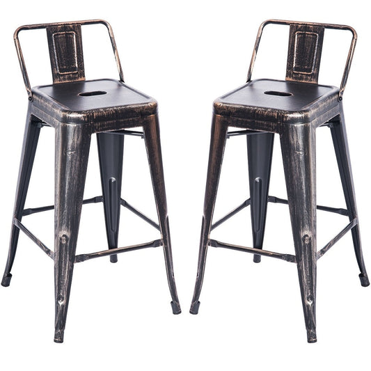 Moda Low Back Indoor and Outdoor Metal Chair Barstool Set of 2 Golden Black