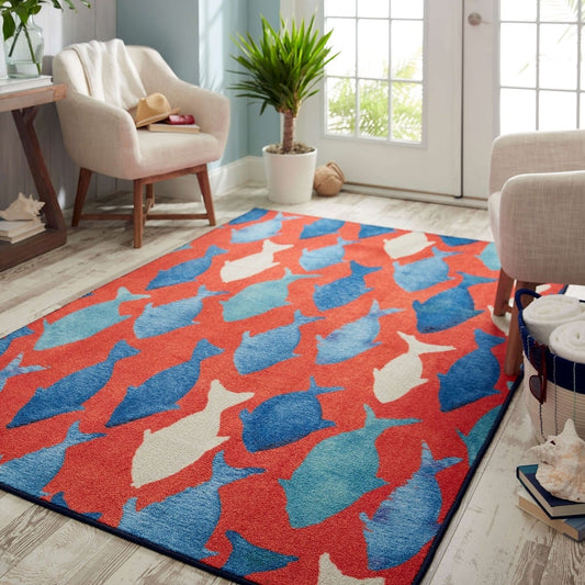 Home Coastal Catch Soft Area Rug Red/Blue