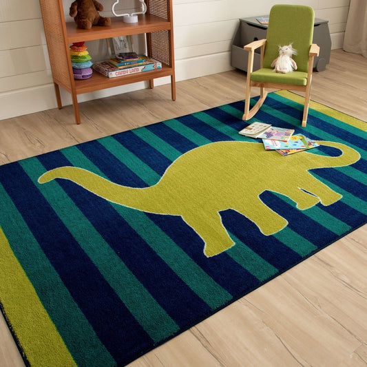 Home Friendly Dinosaur Blue/Green Kids Soft Area Rug