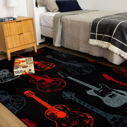 Guitar Montage Kids Playroom Soft Area Rug