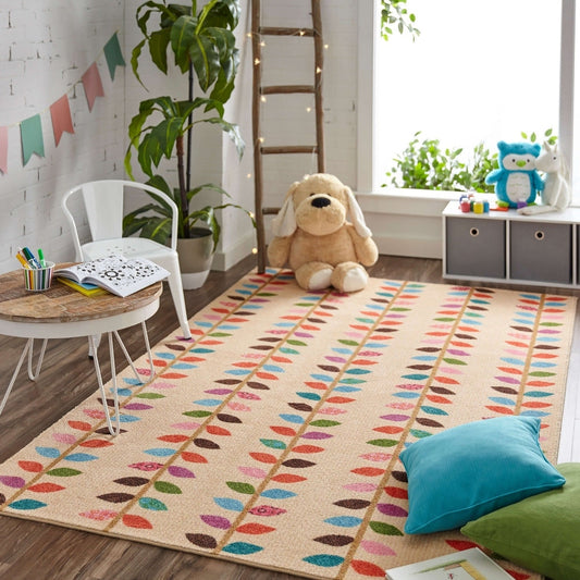 Home Vine Leaf Soft Area Rug Pink/Blue/Cream
