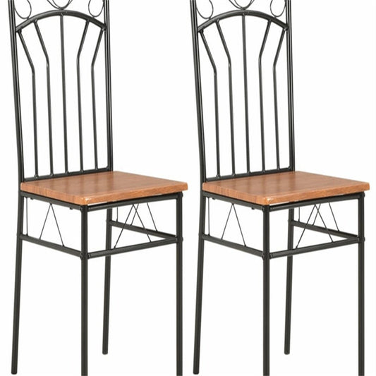 Mondern Dining Chairs Brown With Black Steel Frame Set Of 2