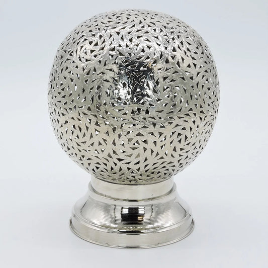 Moroccan Handmade Brass (Chromed) Table Lamp 11 x 9 Inches Silver Lighting. - Set Of 1