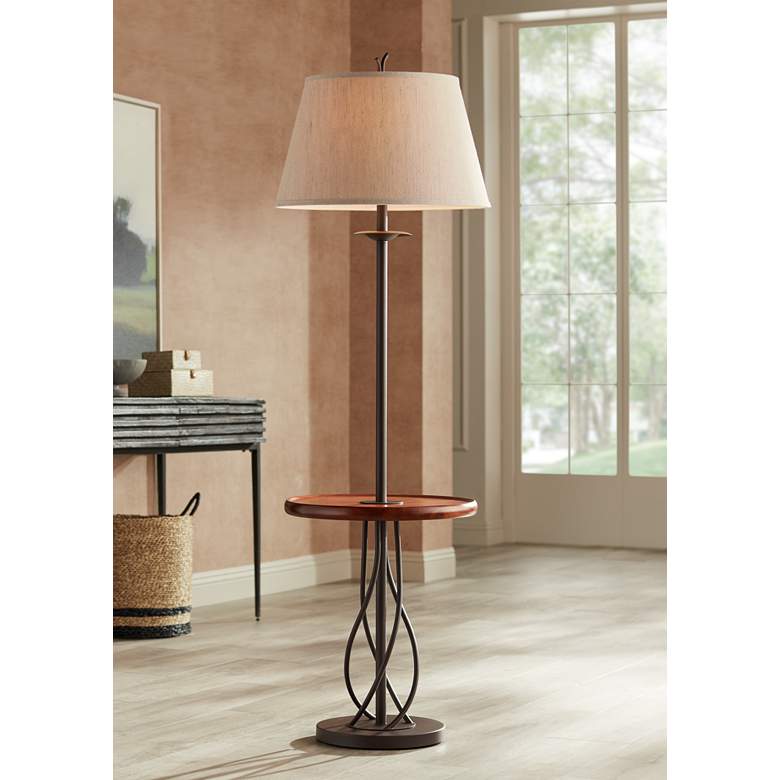 Iron Twist Base Wood Tray Table Floor Lamp