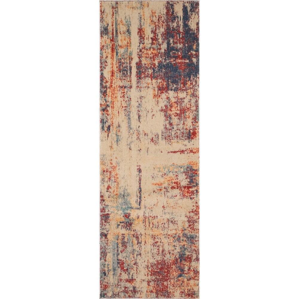 Low-Pile Beige/Blue Soft Area Rug