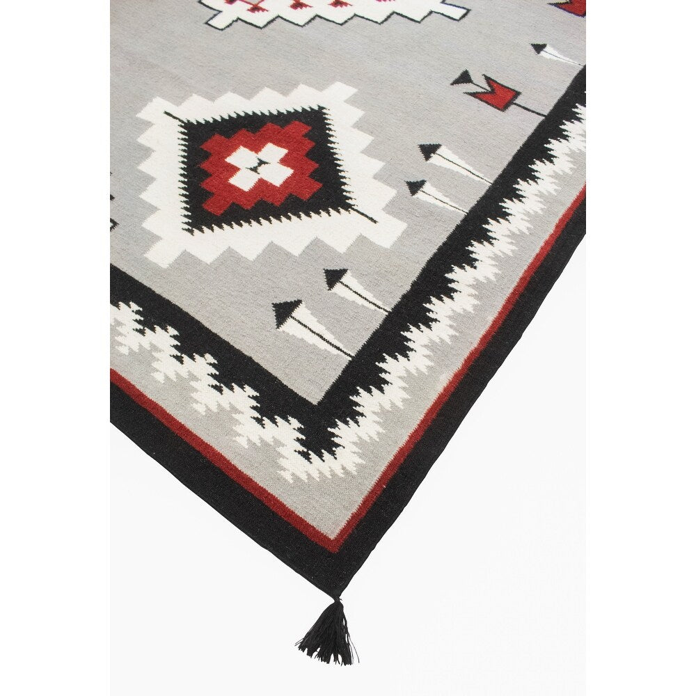 Grey Red Handmade Flatweave Navi Soft Area Rug