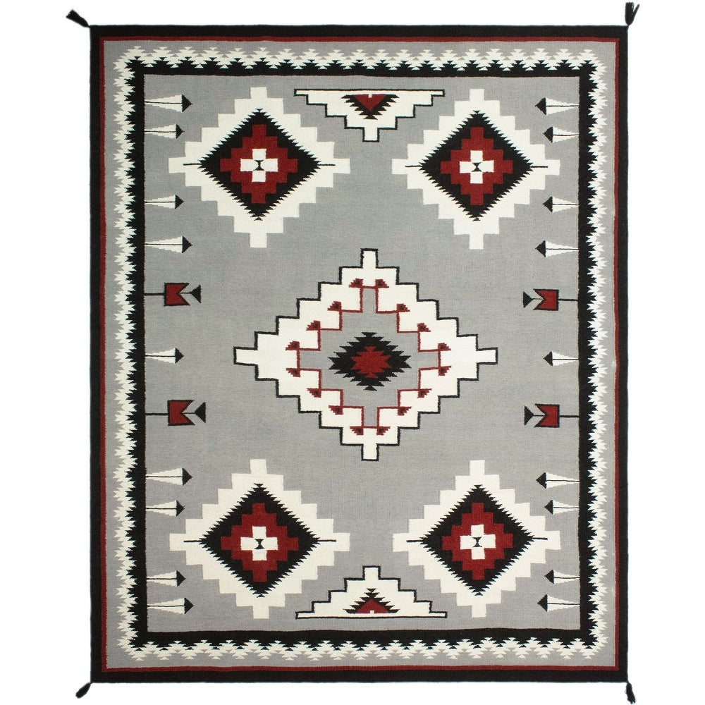 Grey Red Handmade Flatweave Navi Soft Area Rug