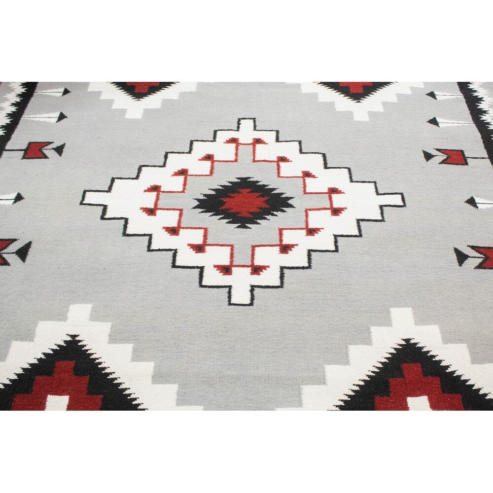 Grey Red Handmade Flatweave Navi Soft Area Rug