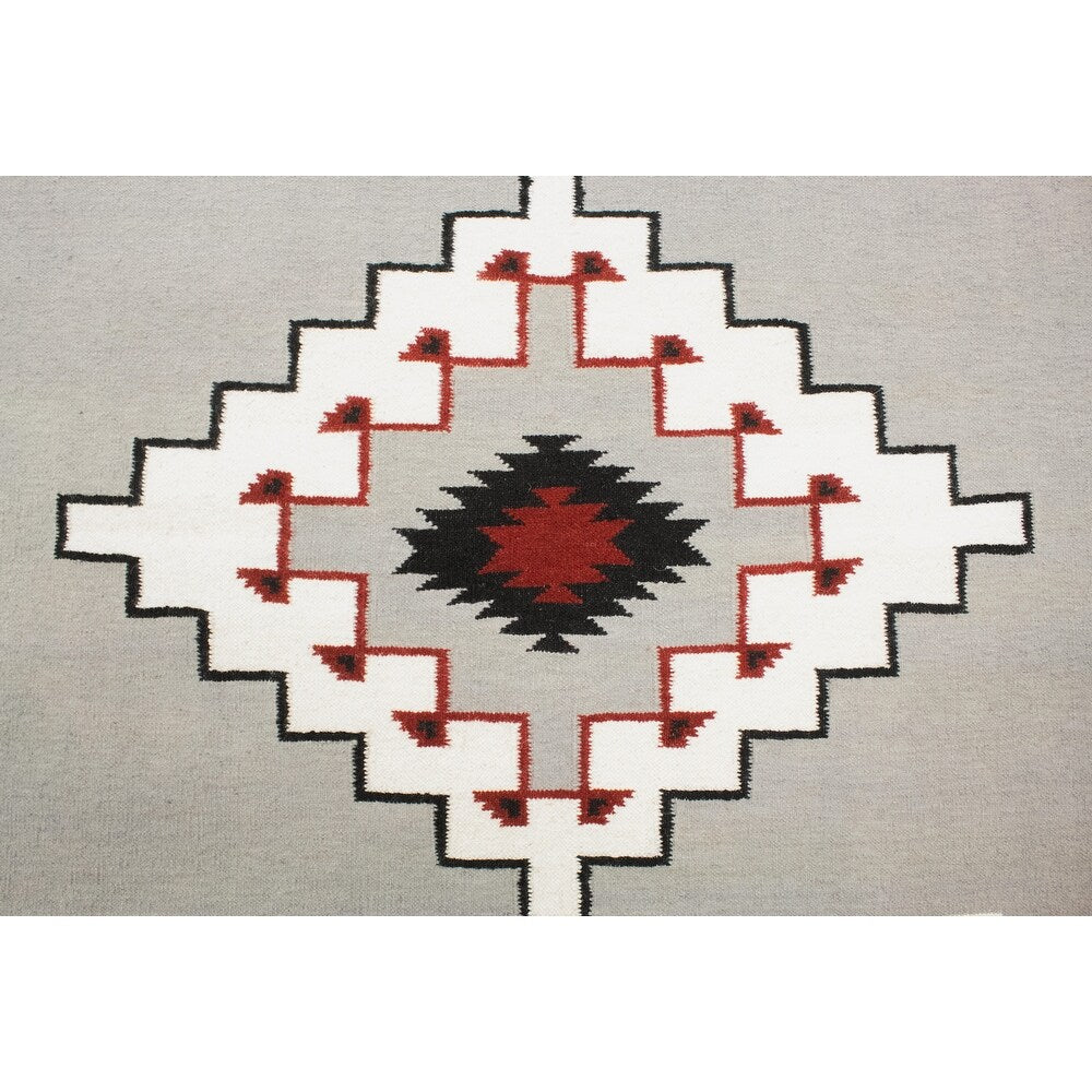 Grey Red Handmade Flatweave Navi Soft Area Rug