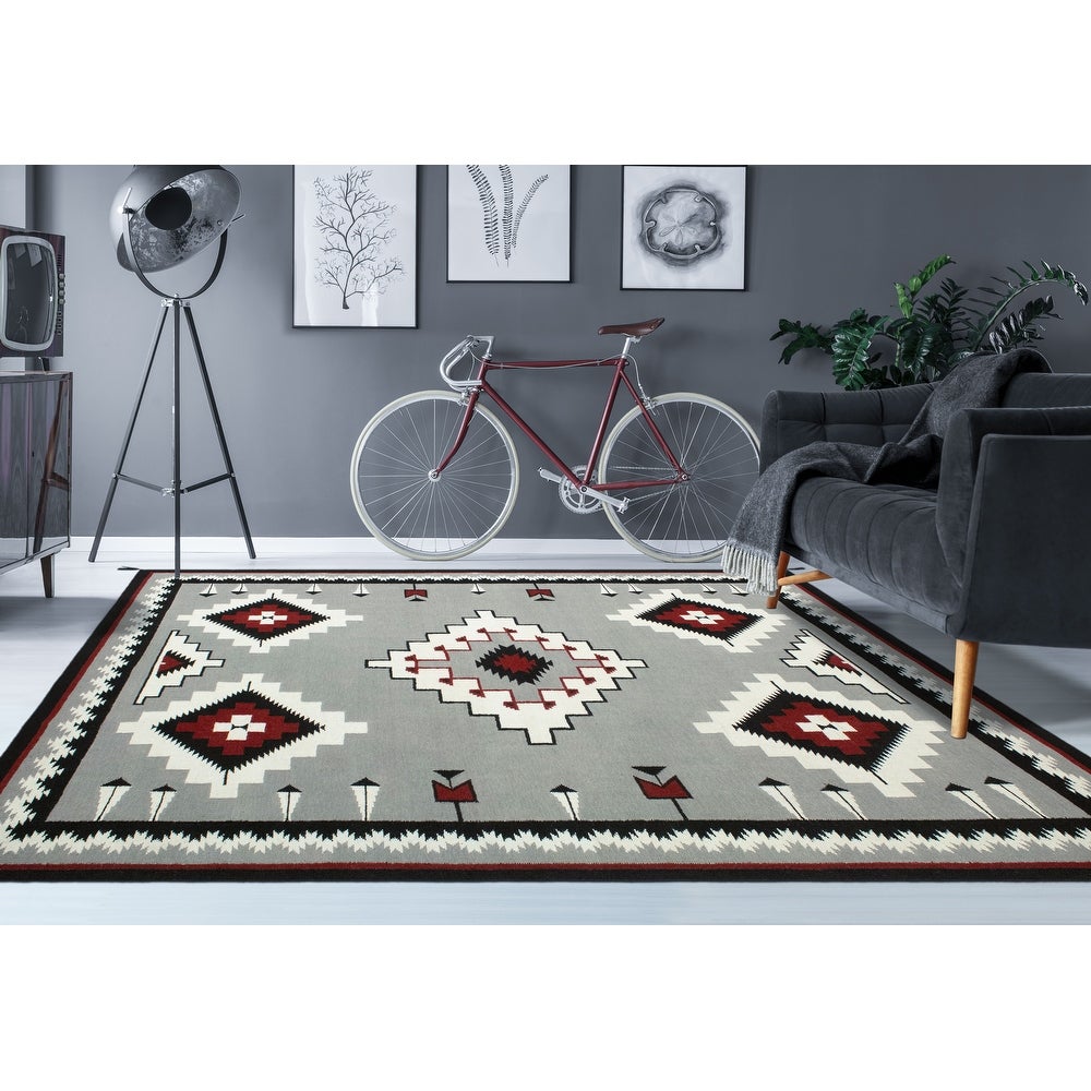 Grey Red Handmade Flatweave Navi Soft Area Rug