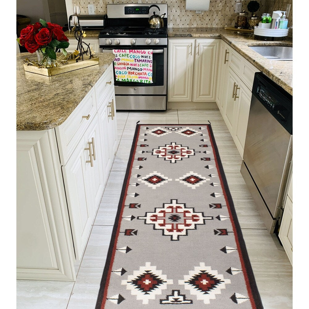 Grey Red Handmade Flatweave Navi Soft Area Rug