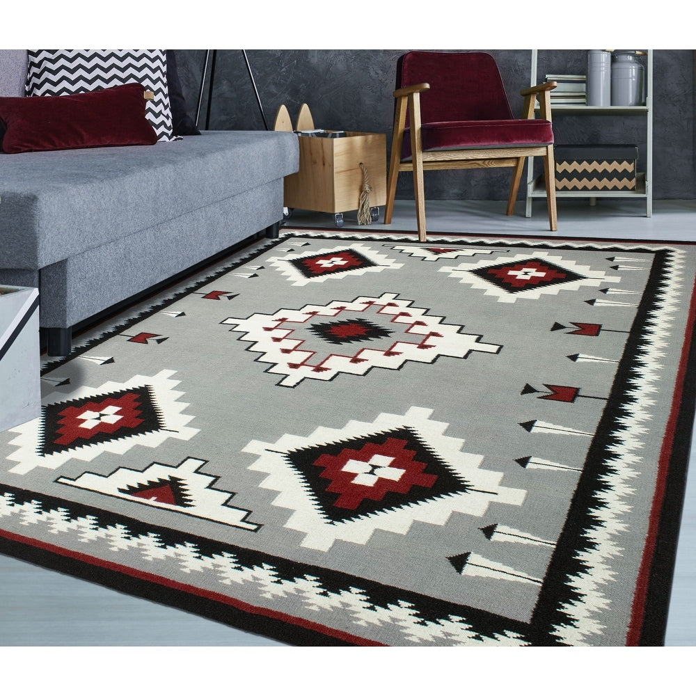 Grey Red Handmade Flatweave Navi Soft Area Rug