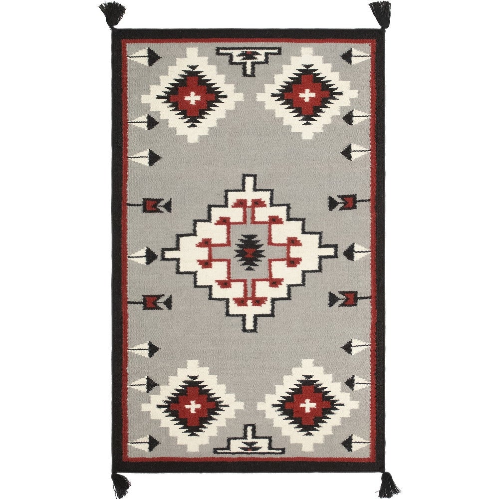 Grey Red Handmade Flatweave Navi Soft Area Rug