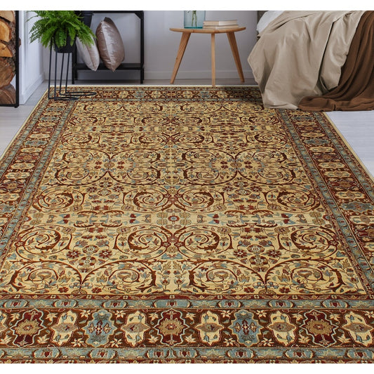 Turkish-Knotted Ankara Ivory/Brown Soft Area Rug