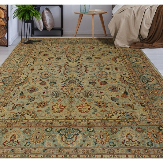 Turkish-Knotted Ankara Lahore 97 Lt. Grey/Lt. Green Soft Area Rug