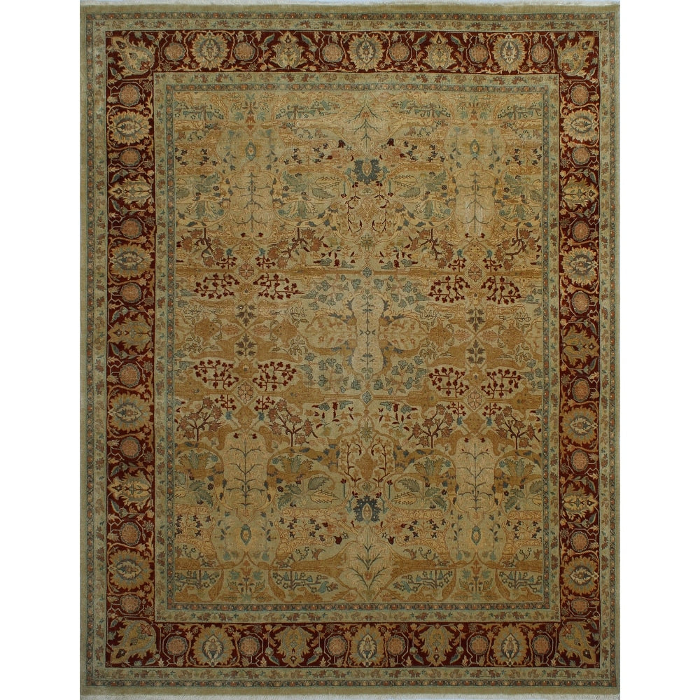 Turkish-Knotted Ankara Tabriz Lt. Green/Rust Soft Area Rug