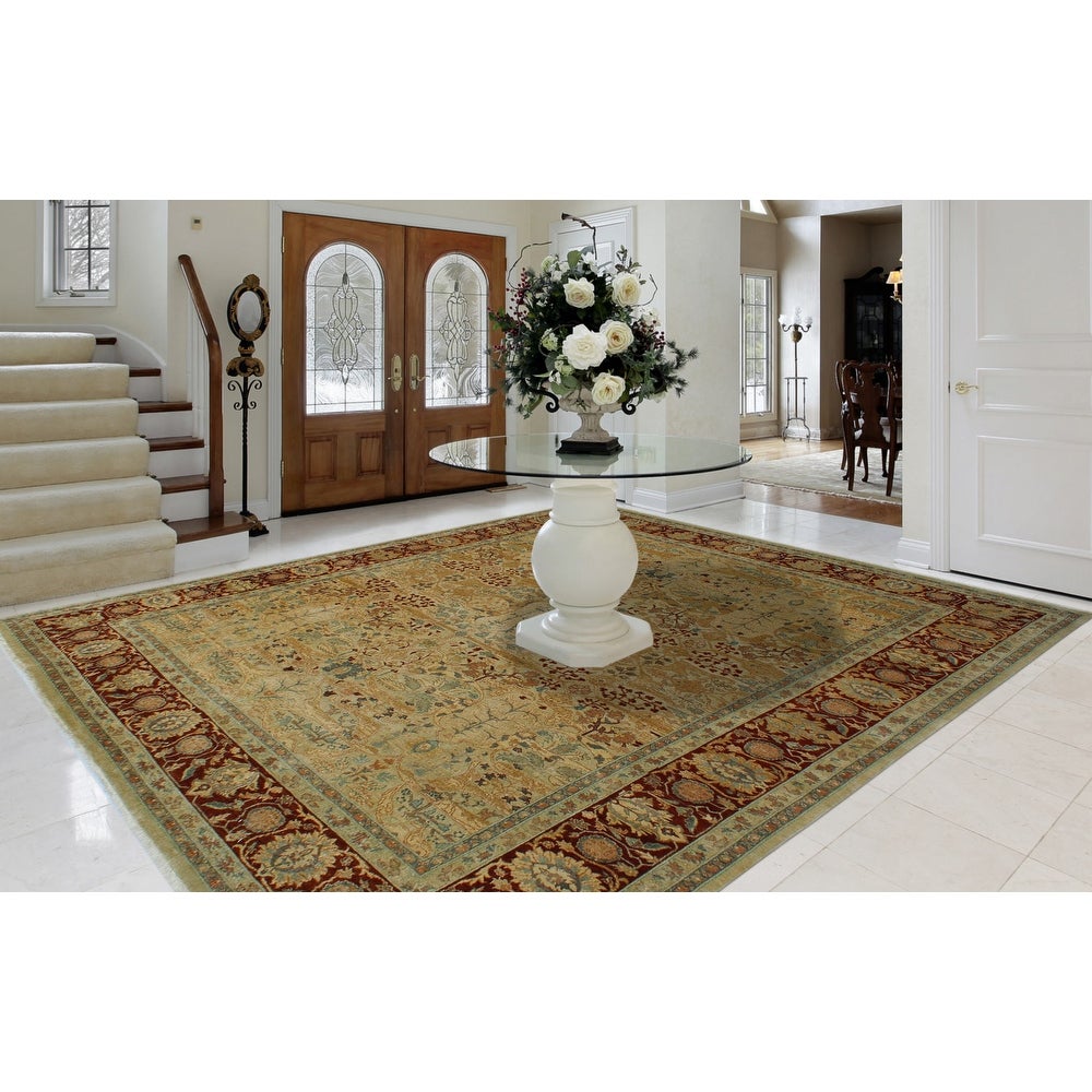 Turkish-Knotted Ankara Tabriz Lt. Green/Rust Soft Area Rug