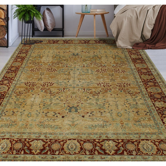 Turkish-Knotted Ankara Tabriz Lt. Green/Rust Soft Area Rug