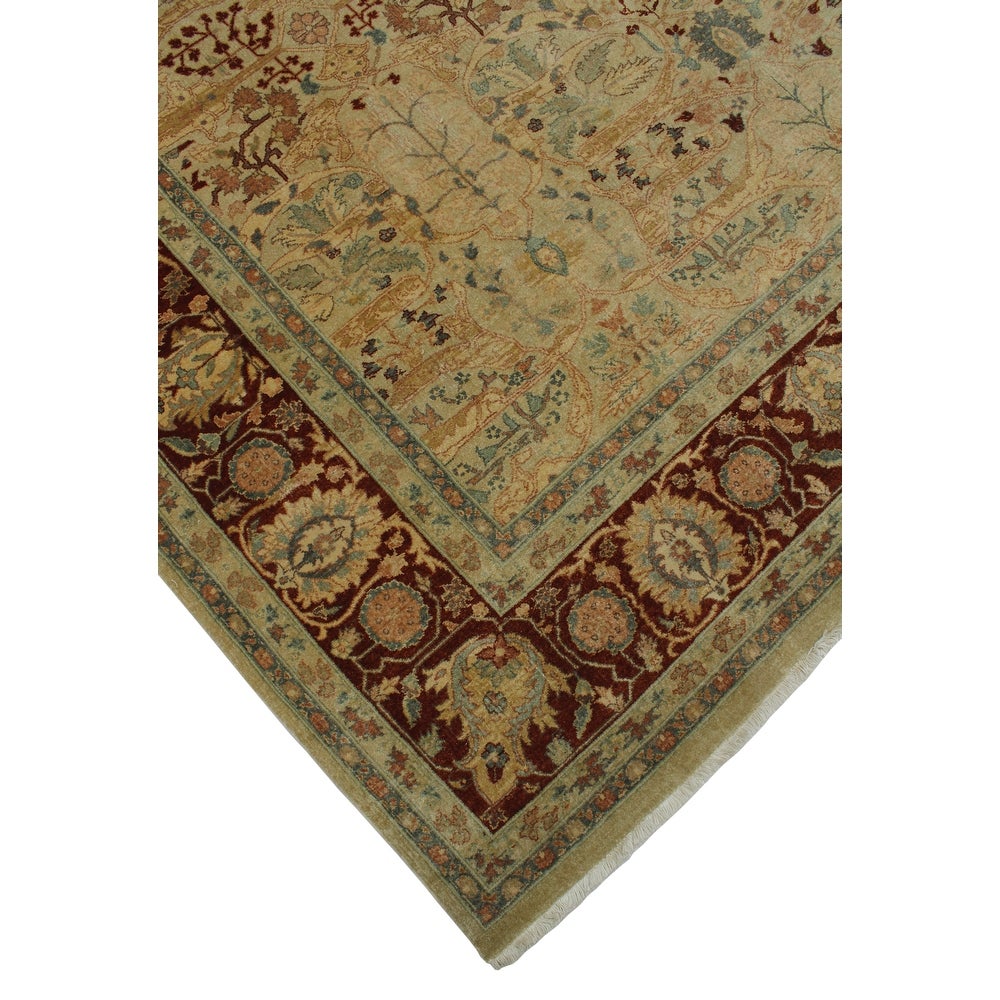 Turkish-Knotted Ankara Tabriz Lt. Green/Rust Soft Area Rug