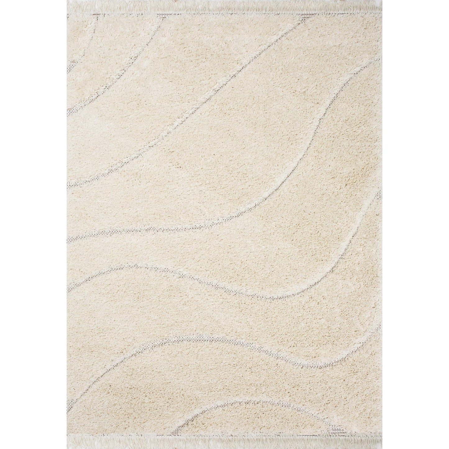 Cream Curves Shag Soft Area Rug