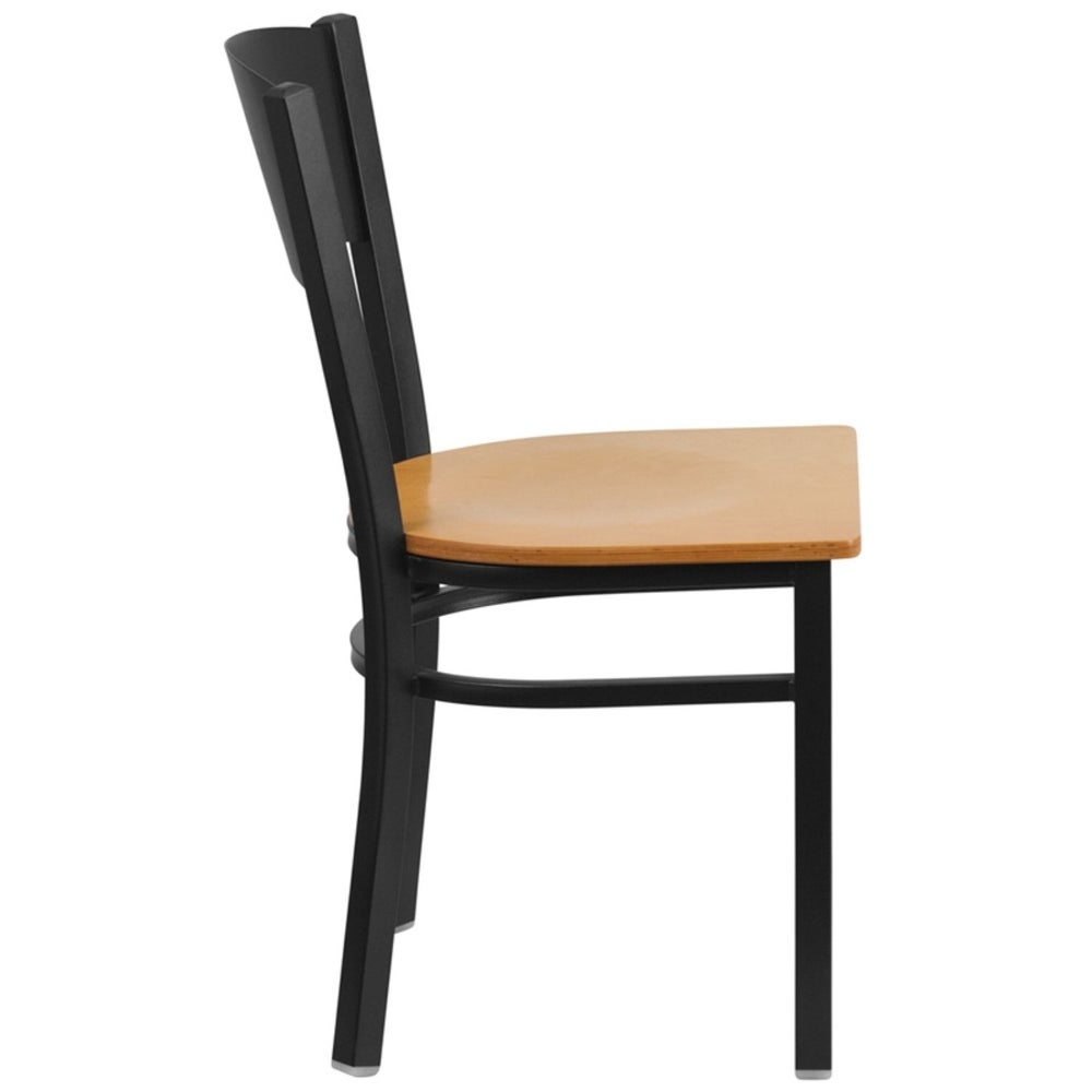 Offex Black Circle Back Metal Restaurant Chair with Natural Wood Seat - N/A