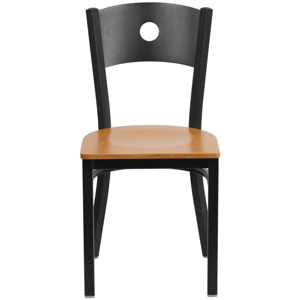 Offex Black Circle Back Metal Restaurant Chair with Natural Wood Seat - N/A