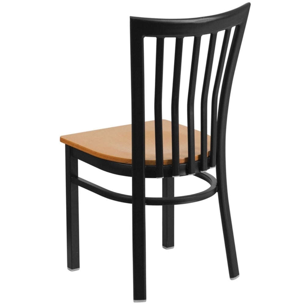 Offex Black School House Back Metal Restaurant Chair with Natural Wood Seat - N/A