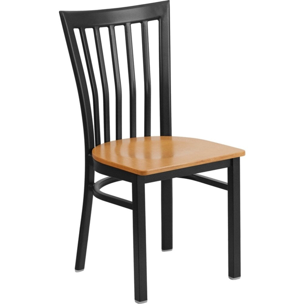 Offex Black School House Back Metal Restaurant Chair with Natural Wood Seat - N/A