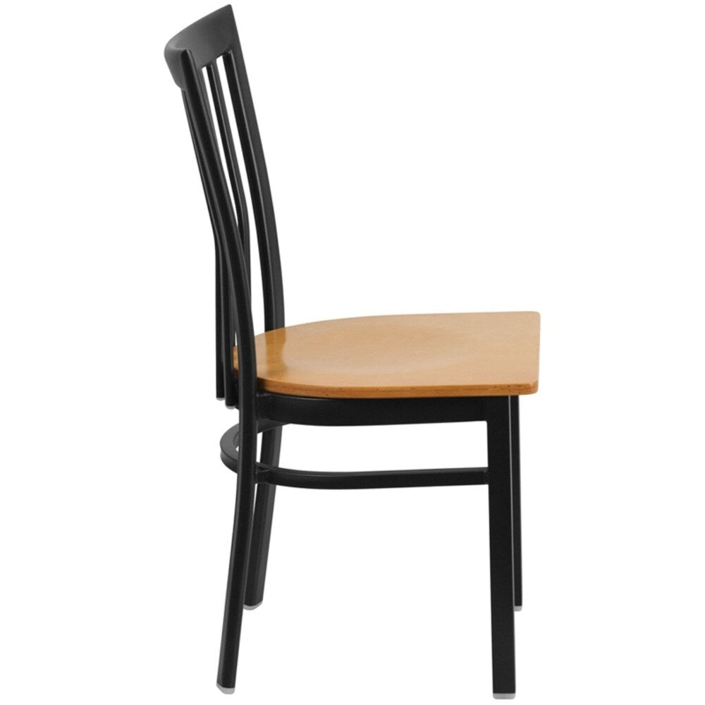 Offex Black School House Back Metal Restaurant Chair with Natural Wood Seat - N/A