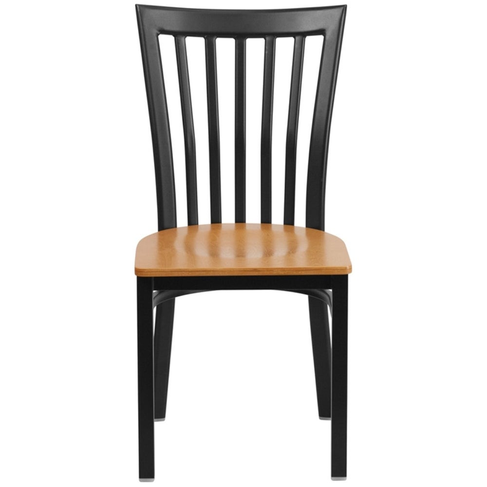 Offex Black School House Back Metal Restaurant Chair with Natural Wood Seat - N/A